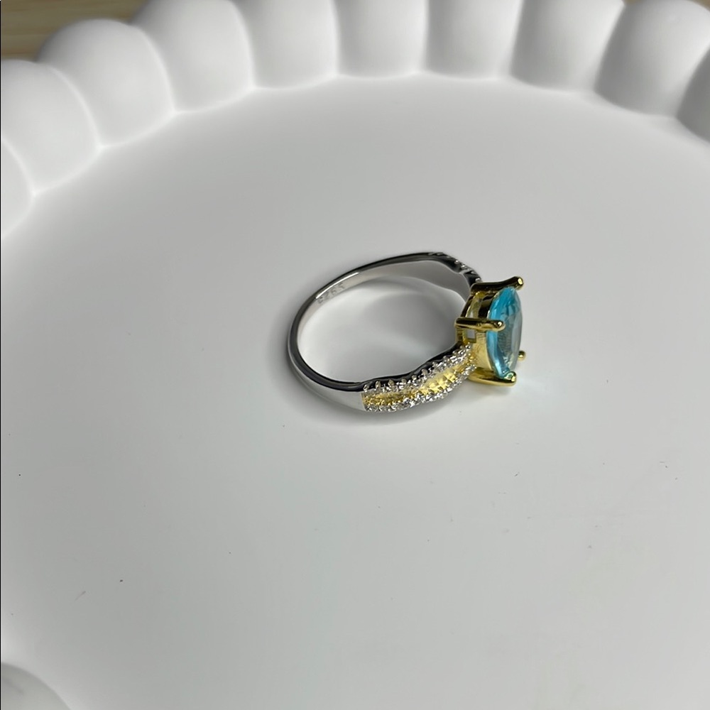 S925 Elegant Blue and Silver Ring aquamarine - Picture 8 of 8